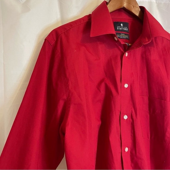 STAFFORD‎ Men’s Red Button Down Dress Shirt Regular Fit Size Medium - Picture 5 of 8